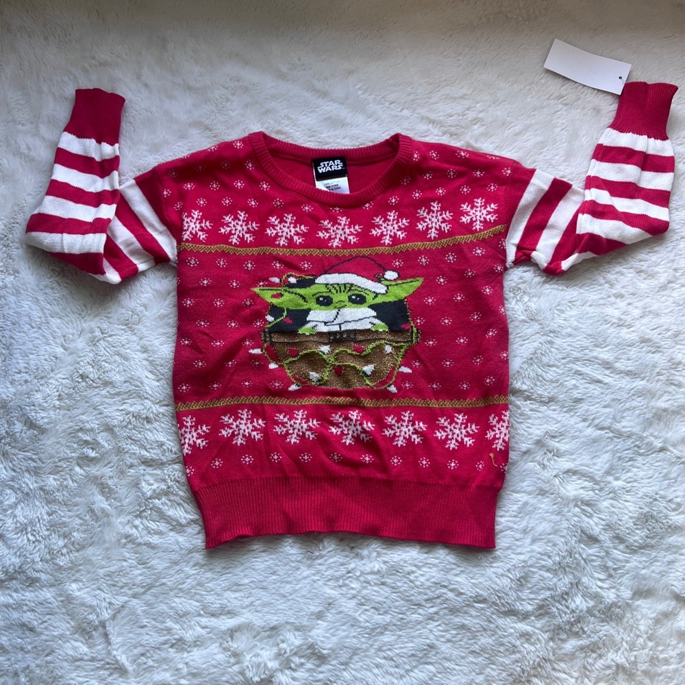 Star Wars Kids Grogu Baby Yoda Ugly Christmas Sweater Red White 4T C0SWMJ0397